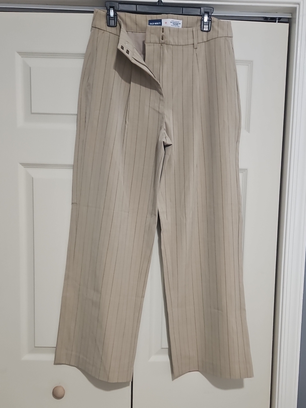 Old Navy Neutral Beige Pinstripe Wide-Leg Trousers